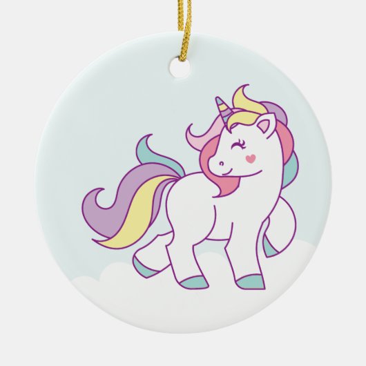 Niedliche Einhornfarbe Personalisiert Keramik Ornament (Vorne)