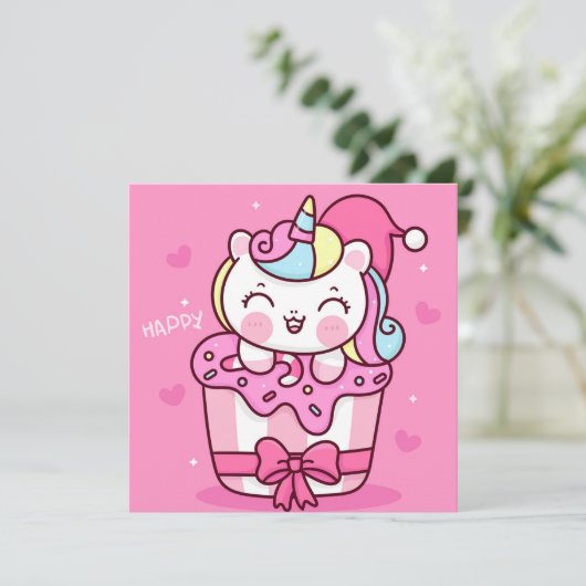 Niedliche Einhornkarte Feiertagskarte (Stehend Vorderseite)