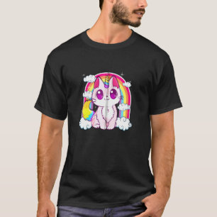 Niedliche Einhornkatze Adorable Lächeln Regenbogen T-Shirt