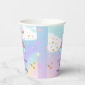 Niedliche Einhornkatze auf Regenbogenstars 1. Gebu Pappbecher (Links)