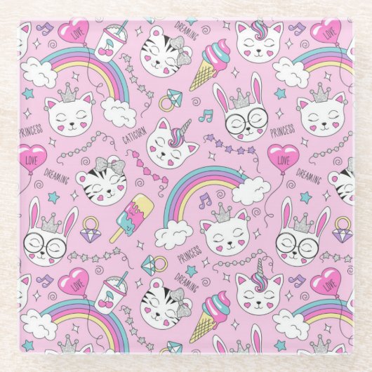 Niedliche Einhornkatzen Glasuntersetzer (Vorderseite)