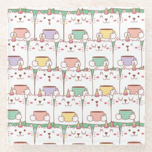 Niedliche Einhornkatzen Glasuntersetzer (Vorderseite)