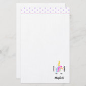 Niedliche Einhornkrone zeichnend Mädchenname Briefpapier (Vorne/Hinten)