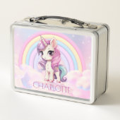 Niedliche Einhornmassage zurück in die Schule Metall Brotdose (Rückseite)