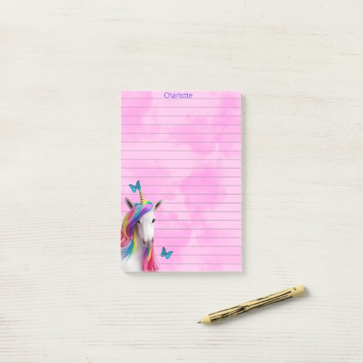 Niedliche Einhornrosa Wolken Lined Pink Post Hinwe Post-it Klebezettel (Auf Schreibtisch)