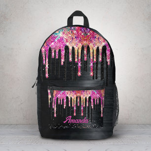 Niedliche Einhornschwarze Glitzer Geburtstagsmonog Bedruckter Rucksack