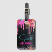 Niedliche Einhornschwarze Glitzer Geburtstagsmonog Gepäckanhänger (Vorderseite Vertikal)