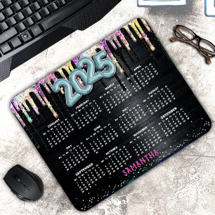 Niedliche Einhornschwarze Glitzer Geburtstagsmonog Mousepad