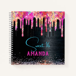 Niedliche Einhornschwarze Glitzer Geburtstagsmonog Notizblock