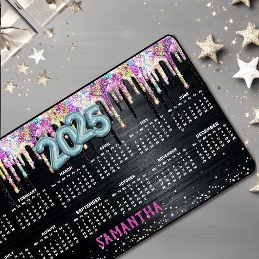 Niedliche Einhornschwarze Glitzer Geburtstagsmonog Schreibtischunterlage