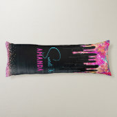 Niedliche Einhornschwarze Glitzer Geburtstagsmonog Seitenschläferkissen (Rückseite)