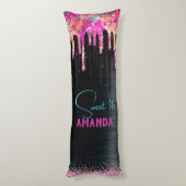 Niedliche Einhornschwarze Glitzer Geburtstagsmonog Seitenschläferkissen (Rückseite (Vertikal))