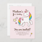 Niedliche Einhornwand & Stars Einladung zum Geburt (Vorne/Hinten)