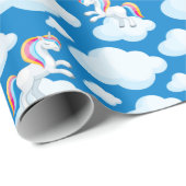 Niedliche Einhornwolken Whimsical Blue Pattern Geschenkpapier (Rolleneckpunkt)