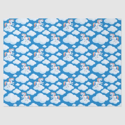 Niedliche Einhornwolken Whimsical Blue Pattern Seidenpapier (Vorderseite)