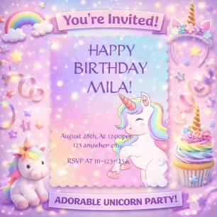 NIEDLICHE EINLADUNG DER UNICORN BIRTHDAY