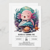 Niedliche Einladung von Axolotl zum Geburtstag (Vorne/Hinten)
