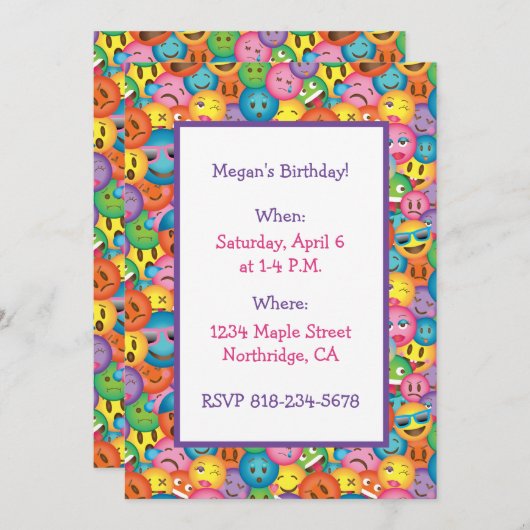 Niedliche Einladung von Emoji Print (Vorne/Hinten)