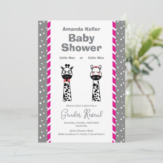 Niedliche Einladung von Giraffen Gender (Stehend Vorderseite)