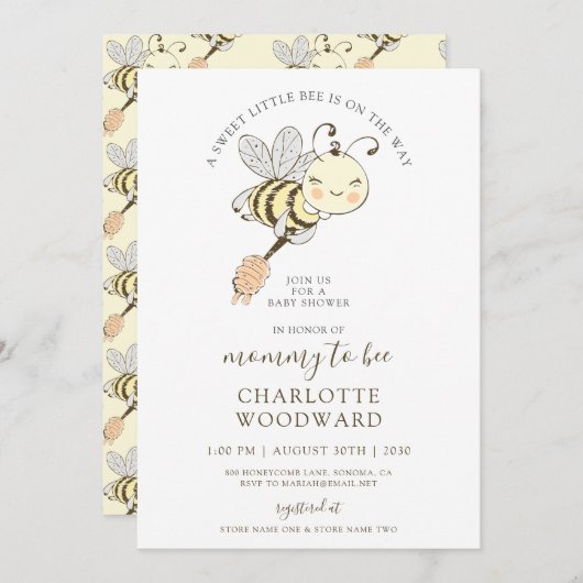 Niedliche Einladung von Mama zu Baby Dusche (Vorne/Hinten)