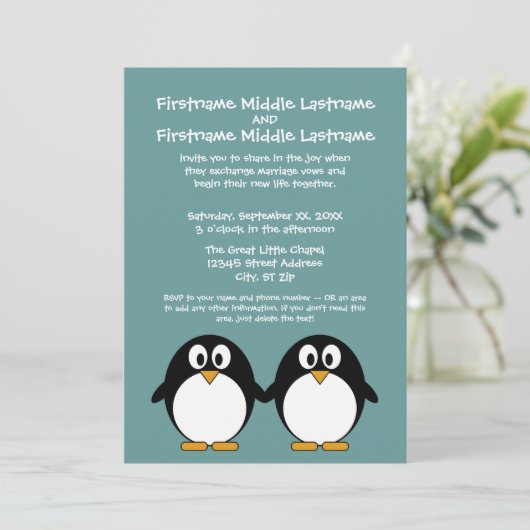 Niedliche Einladung von Pinguin zur Hochzeit (Stehend Vorderseite)