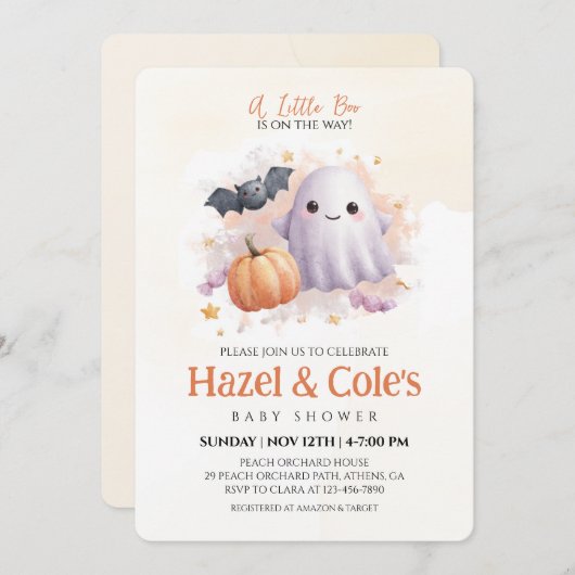 Niedliche Einladung zu Halloween Ghost Baby-Dusche (Vorne/Hinten)