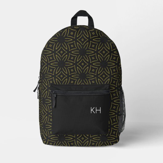 Niedliche Einmalige Schwarz-Gold-Mandala-Monogramm Bedruckter Rucksack (Vorderseite)