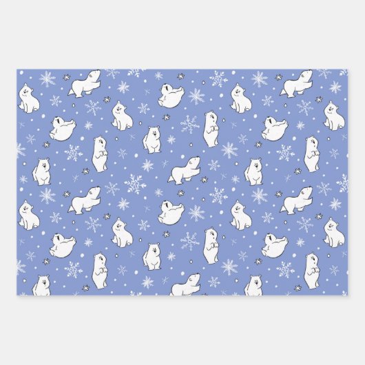 Niedliche Eisbären Weiße Schneeflocken Winter Geschenkpapier Set (Vorderseite 3)