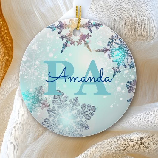 Niedliche Eisblauer Schneeflocken Personalisierter Keramik Ornament