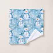 Niedliche Eisblauer Schneemann und Schneeflocken Badhandtuch Set (Waschlappen)