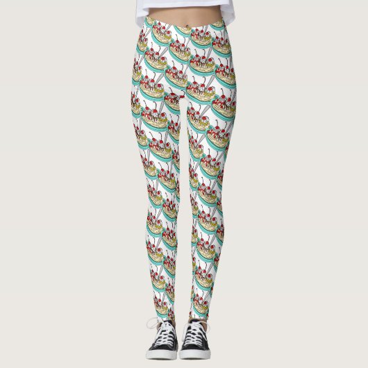 Niedliche Eiscreme Banana Split Leggings (Vorderseite)