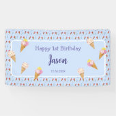 Niedliche Eiscreme Cone Blue Kinder Junge Geburtst Banner (Horizontal)