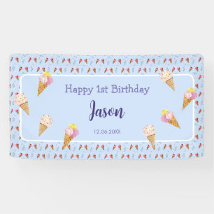 Niedliche Eiscreme Cone Blue Kinder Junge Geburtst Banner
