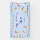 Niedliche Eiscreme Cone Blue Kinder Junge Geburtst Banner (Vertikal)
