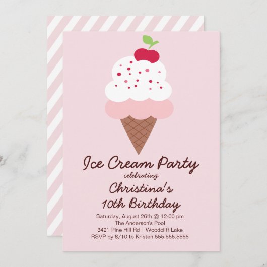 Niedliche Eiscreme Geburtstagsparty Einladung (Vorne/Hinten)