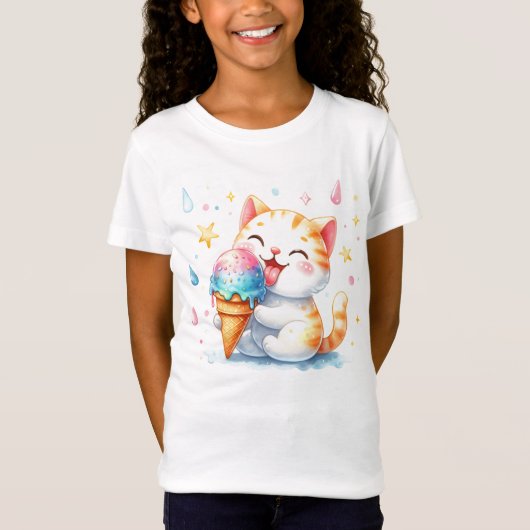 Niedliche Eiscreme Katze Whimsical Aquarell Kitty T-Shirt (Vorderseite)