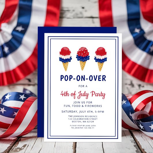 Niedliche Eiscreme, rot, weiß und blau 4. Juli Einladung