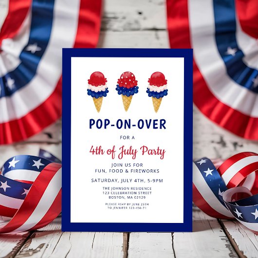 Niedliche Eiscreme, rot, weiß und blau 4. Juli Einladung