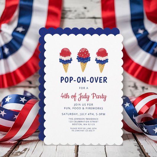 Niedliche Eiscreme, rot, weiß und blau 4. Juli Einladung
