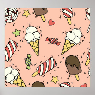 Niedliche Eiscreme und Lollipops: Nahtlos Poster