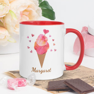 Niedliche Eiscreme Valentinherz HandIllustriert Tasse