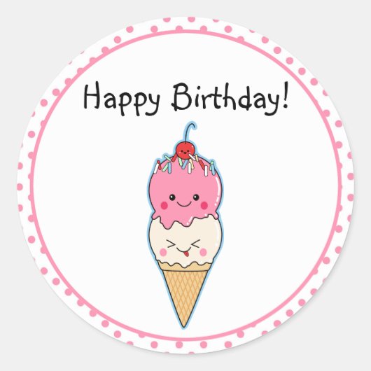 Niedliche Eiscreme zum Geburtstag Runder Aufkleber (Vorderseite)