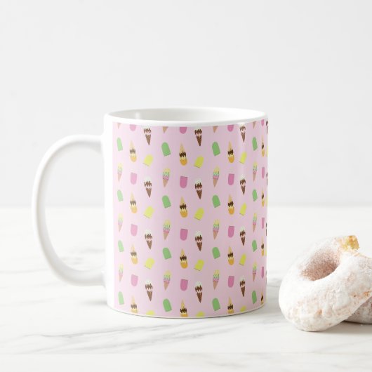 Niedliche Eiscremekonen, rosa Eisblöcke Kaffeetasse (Mit Donut)