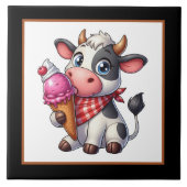 Niedliche Eiskuh schwarz Fliese (Vorderseite)