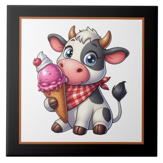 Niedliche Eiskuh schwarz Fliese (Vorderseite)