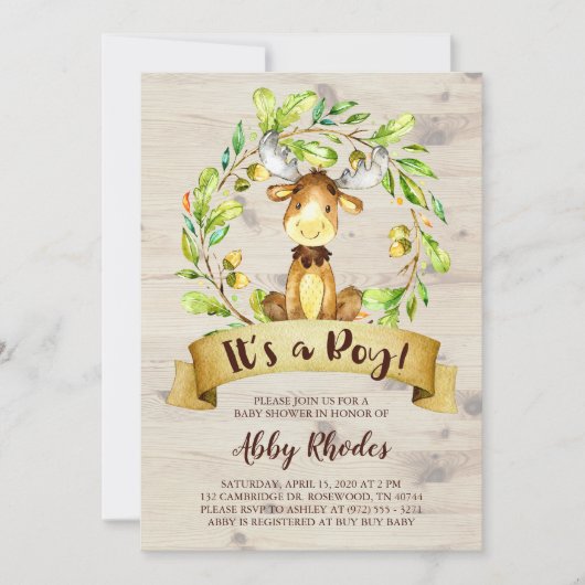 Niedliche Elch Baby Dusche Einladung (Vorderseite)