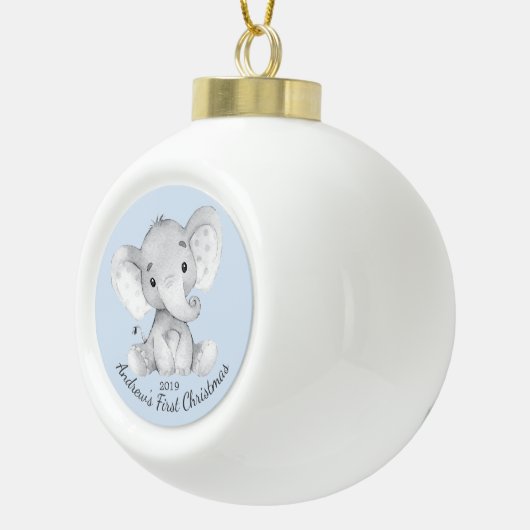 Niedliche Elefant Baby Boys Erstes Weihnachtsfest Keramik Kugel-Ornament (Rechts)