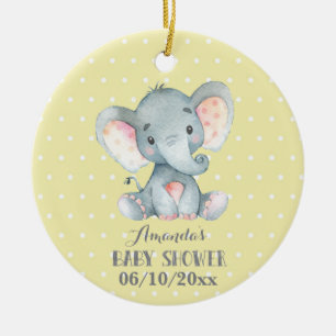 Niedliche Elefant Babydusche Gelb und Grau Keramik Ornament