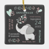 Niedliche Elefant Birth Stats Baby's First Christm Keramikornament (Vorderseite)