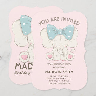 Niedliche Elefant Blue Bow Geburtstagsparty Einlad Einladung